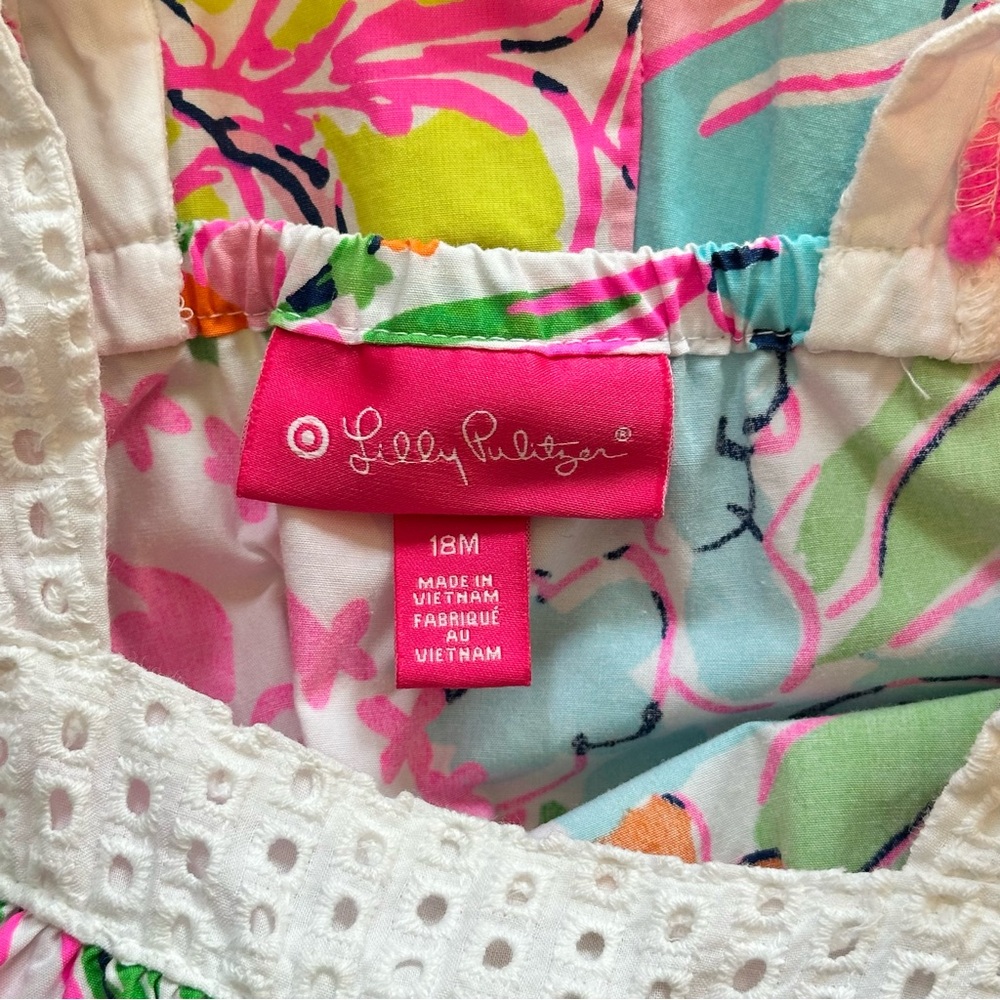 Lilly Pulitzer Bright Pink Floral Nosey Posey Romper Size 18 Months - Picture 9 of 11
